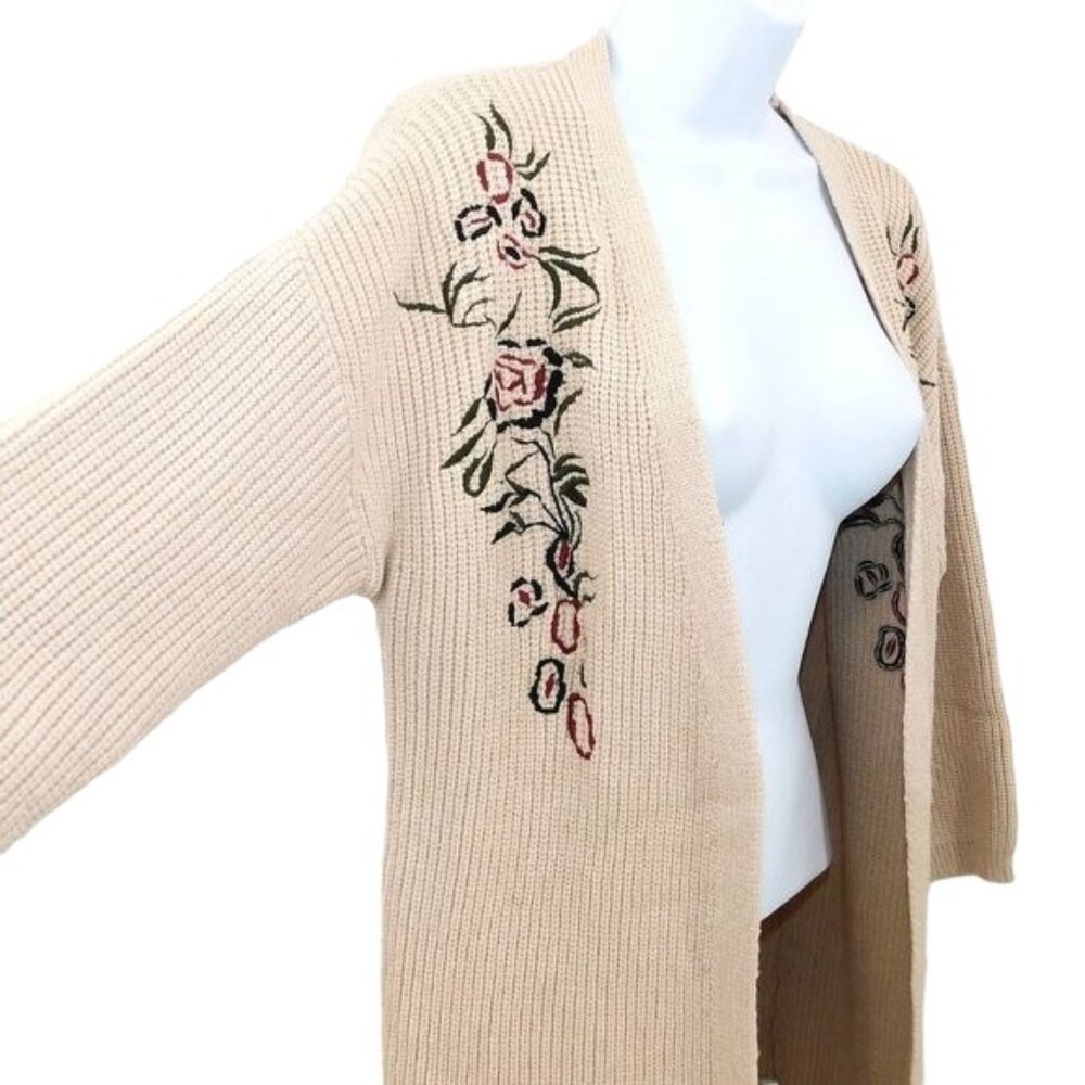 Lapis Long Chunky Knit Embroidered Cardigan
